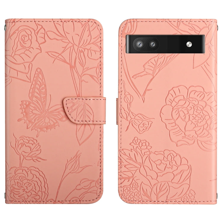 Custodia per cellulare in pelle goffrata con peonia a farfalla, For Google Pixel 6, For Google Pixel 6 Pro, For Google Pixel 6a, For Google Pixel 7 5G