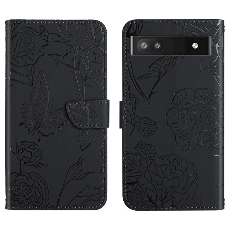 Custodia per cellulare in pelle goffrata con peonia a farfalla, For Google Pixel 6, For Google Pixel 6 Pro, For Google Pixel 6a, For Google Pixel 7 5G