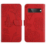 Custodia per cellulare in pelle goffrata con peonia a farfalla, For Google Pixel 6, For Google Pixel 6 Pro, For Google Pixel 6a, For Google Pixel 7 5G