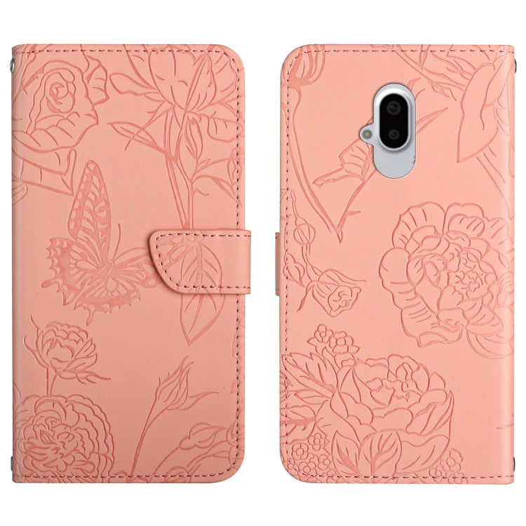 Custodia per cellulare in pelle goffrata con peonia a farfalla, For Google Pixel 7 Pro 5G, For Fujitsu Arrows F-52B