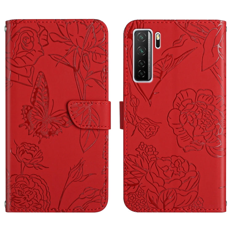 Custodia per cellulare in pelle goffrata con peonia a farfalla, For Honor 9X Lite, For Huawei nova 7 SE, For Huawei nova 8i, For Huawei P30