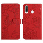 Custodia per cellulare in pelle goffrata con peonia a farfalla, For Huawei P30 Lite, For Huawei P30 Pro, For Huawei P40, For Huawei P40 Lite