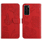 Custodia per cellulare in pelle goffrata con peonia a farfalla, For Huawei P30 Lite, For Huawei P30 Pro, For Huawei P40, For Huawei P40 Lite