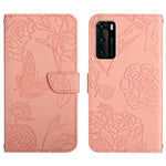 Custodia per cellulare in pelle goffrata con peonia a farfalla, For Huawei P30 Lite, For Huawei P30 Pro, For Huawei P40, For Huawei P40 Lite