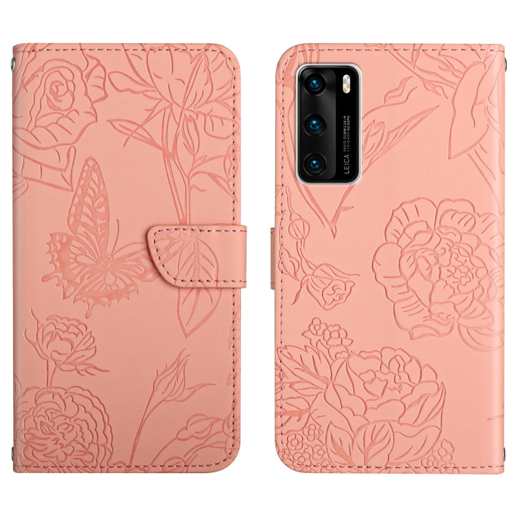 Custodia per cellulare in pelle goffrata con peonia a farfalla, For Huawei P30 Lite, For Huawei P30 Pro, For Huawei P40, For Huawei P40 Lite