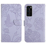 Custodia per cellulare in pelle goffrata con peonia a farfalla, For Huawei P30 Lite, For Huawei P30 Pro, For Huawei P40, For Huawei P40 Lite