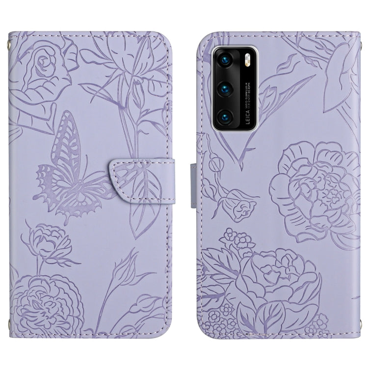 Custodia per cellulare in pelle goffrata con peonia a farfalla, For Huawei P30 Lite, For Huawei P30 Pro, For Huawei P40, For Huawei P40 Lite
