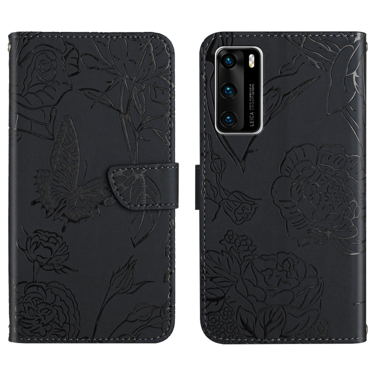 Custodia per cellulare in pelle goffrata con peonia a farfalla, For Huawei P30 Lite, For Huawei P30 Pro, For Huawei P40, For Huawei P40 Lite
