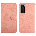 Custodia per cellulare in pelle goffrata con peonia a farfalla, For Huawei P40 Pro, For Huawei P50, For Huawei P50 Pro