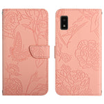 Custodia per cellulare in pelle goffrata con peonia a farfalla, For Sharp Aquos Wish SHG06, For Sharp Simple Sumaho 6, For Sharp Aquos V6 / V6 Plus, For Kyocera Android One S9