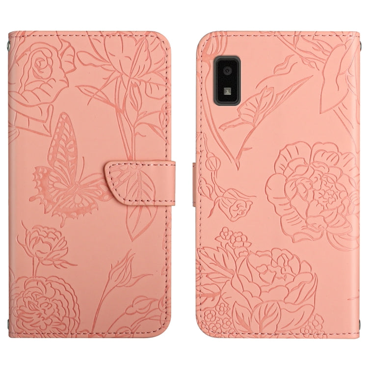 Custodia per cellulare in pelle goffrata con peonia a farfalla, For Sharp Aquos Wish SHG06, For Sharp Simple Sumaho 6, For Sharp Aquos V6 / V6 Plus, For Kyocera Android One S9