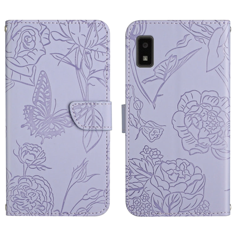 Custodia per cellulare in pelle goffrata con peonia a farfalla, For Sharp Aquos Wish SHG06, For Sharp Simple Sumaho 6, For Sharp Aquos V6 / V6 Plus, For Kyocera Android One S9