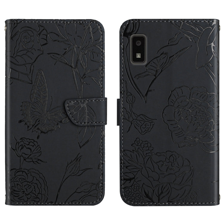 Custodia per cellulare in pelle goffrata con peonia a farfalla, For Sharp Aquos Wish SHG06, For Sharp Simple Sumaho 6, For Sharp Aquos V6 / V6 Plus, For Kyocera Android One S9