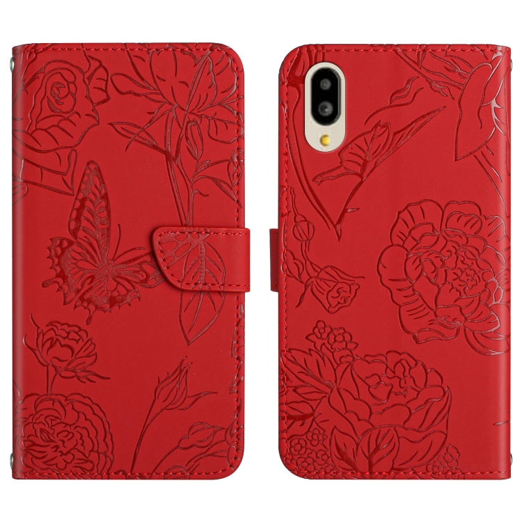 Custodia per cellulare in pelle goffrata con peonia a farfalla, For Sharp Aquos Wish SHG06, For Sharp Simple Sumaho 6, For Sharp Aquos V6 / V6 Plus, For Kyocera Android One S9
