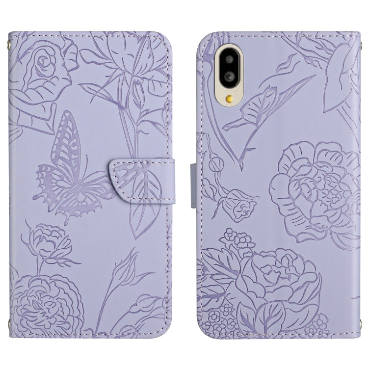 Custodia per cellulare in pelle goffrata con peonia a farfalla, For Sharp Aquos Wish SHG06, For Sharp Simple Sumaho 6, For Sharp Aquos V6 / V6 Plus, For Kyocera Android One S9