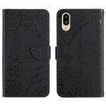 Custodia per cellulare in pelle goffrata con peonia a farfalla, For Sharp Aquos Wish SHG06, For Sharp Simple Sumaho 6, For Sharp Aquos V6 / V6 Plus, For Kyocera Android One S9