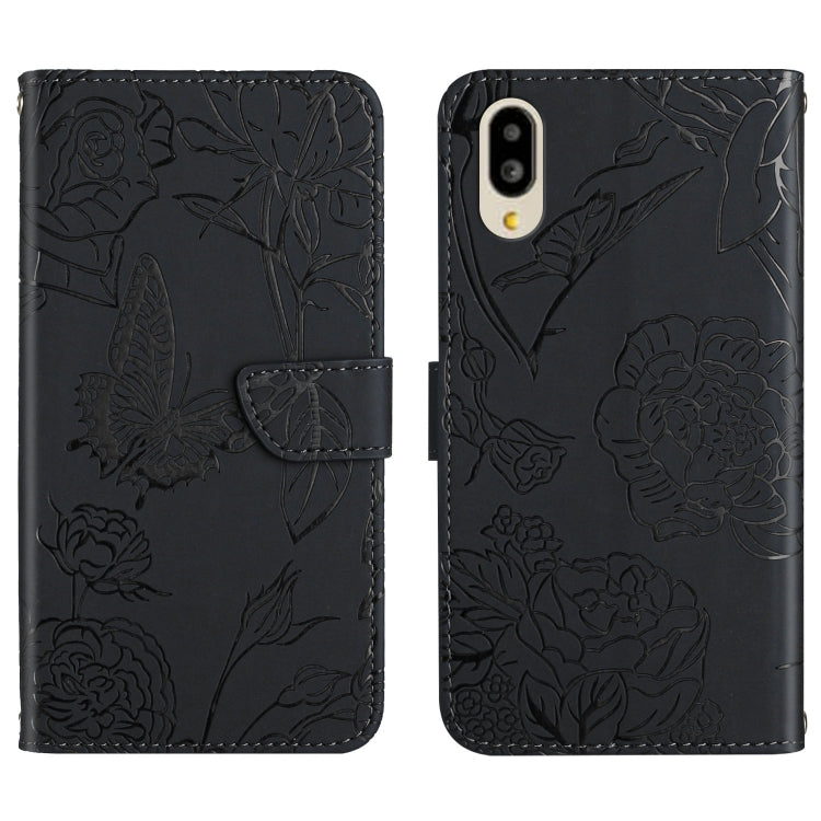 Custodia per cellulare in pelle goffrata con peonia a farfalla, For Sharp Aquos Wish SHG06, For Sharp Simple Sumaho 6, For Sharp Aquos V6 / V6 Plus, For Kyocera Android One S9