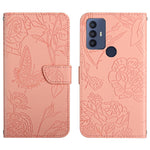 Custodia per cellulare in pelle goffrata con peonia a farfalla, For Sharp Aquos Wish SHG06, For Sharp Simple Sumaho 6, For Sharp Aquos V6 / V6 Plus, For Kyocera Android One S9
