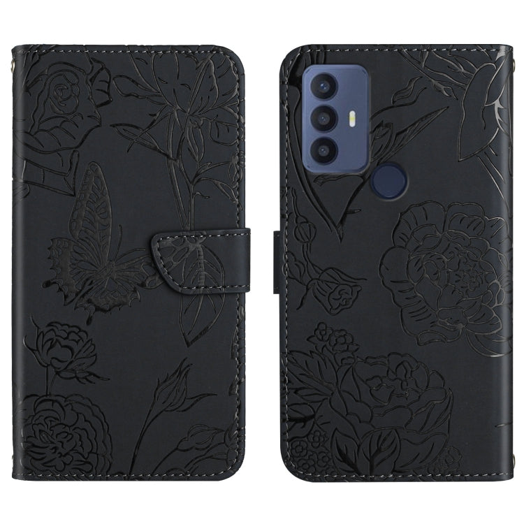 Custodia per cellulare in pelle goffrata con peonia a farfalla, For Sharp Aquos Wish SHG06, For Sharp Simple Sumaho 6, For Sharp Aquos V6 / V6 Plus, For Kyocera Android One S9