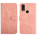 Custodia per cellulare in pelle goffrata con peonia a farfalla, For Sharp Aquos Wish SHG06, For Sharp Simple Sumaho 6, For Sharp Aquos V6 / V6 Plus, For Kyocera Android One S9