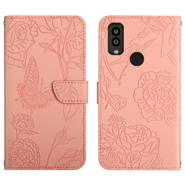 Custodia per cellulare in pelle goffrata con peonia a farfalla, For Sharp Aquos Wish SHG06, For Sharp Simple Sumaho 6, For Sharp Aquos V6 / V6 Plus, For Kyocera Android One S9