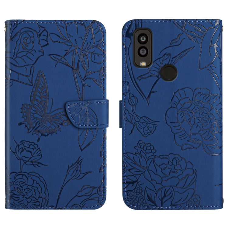 Custodia per cellulare in pelle goffrata con peonia a farfalla, For Sharp Aquos Wish SHG06, For Sharp Simple Sumaho 6, For Sharp Aquos V6 / V6 Plus, For Kyocera Android One S9