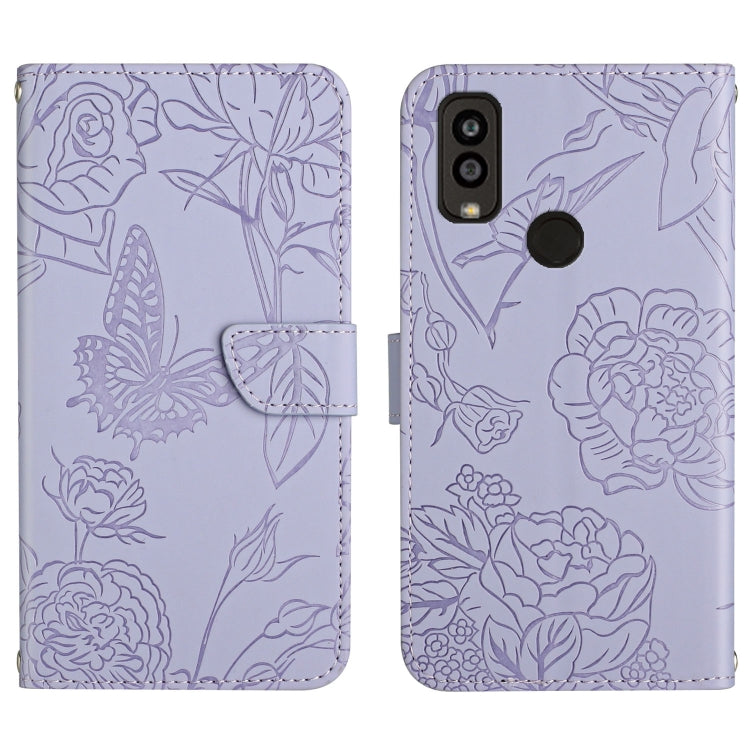 Custodia per cellulare in pelle goffrata con peonia a farfalla, For Sharp Aquos Wish SHG06, For Sharp Simple Sumaho 6, For Sharp Aquos V6 / V6 Plus, For Kyocera Android One S9