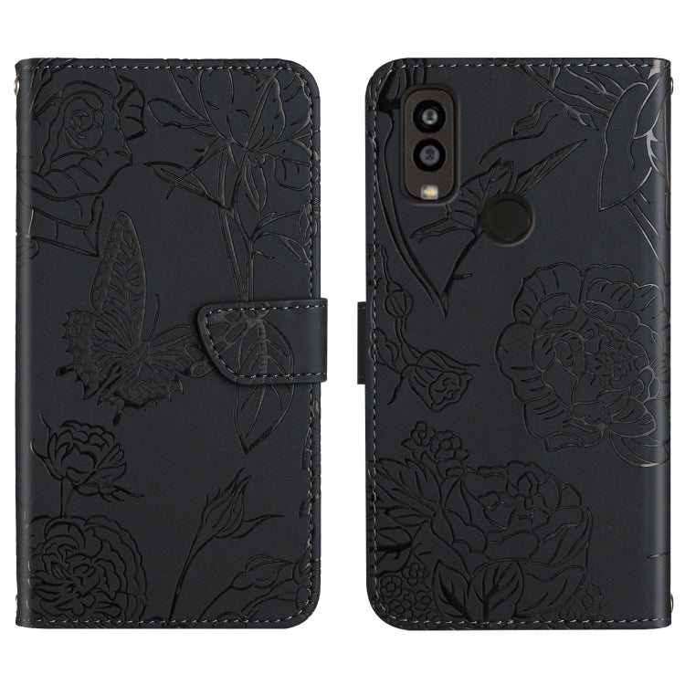 Custodia per cellulare in pelle goffrata con peonia a farfalla, For Sharp Aquos Wish SHG06, For Sharp Simple Sumaho 6, For Sharp Aquos V6 / V6 Plus, For Kyocera Android One S9