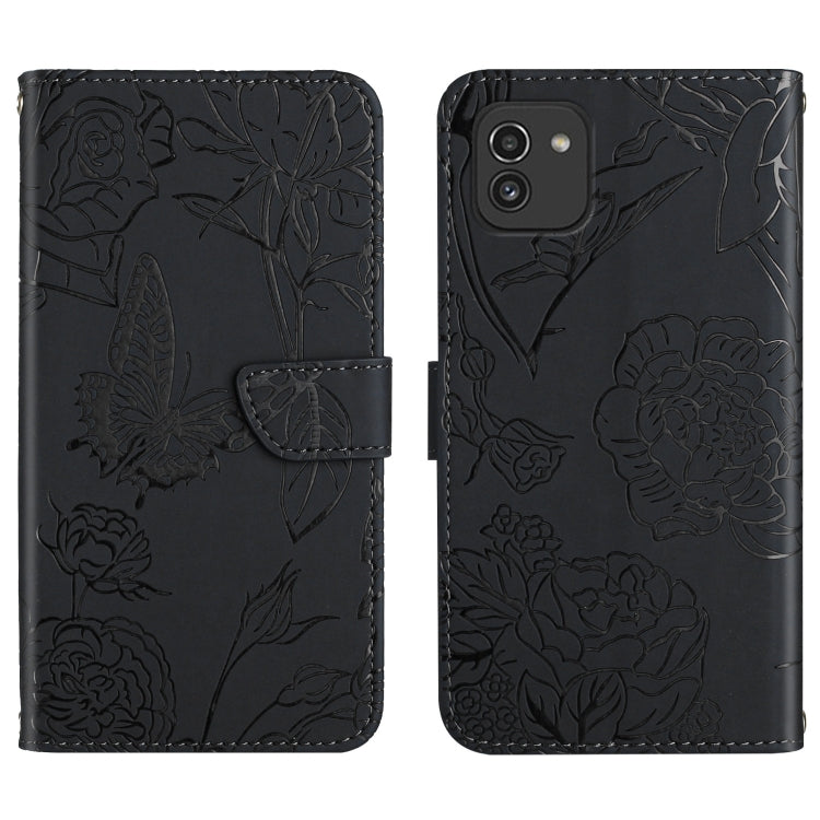 Custodia per cellulare in pelle goffrata con peonia a farfalla, For Samsung Galaxy A03 166mm, For Samsung Galaxy A03 Core, For Samsung Galaxy A03s 166mm, For Samsung Galaxy A03s 165.85mm