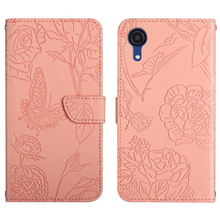 Custodia per cellulare in pelle goffrata con peonia a farfalla, For Samsung Galaxy A03 166mm, For Samsung Galaxy A03 Core, For Samsung Galaxy A03s 166mm, For Samsung Galaxy A03s 165.85mm