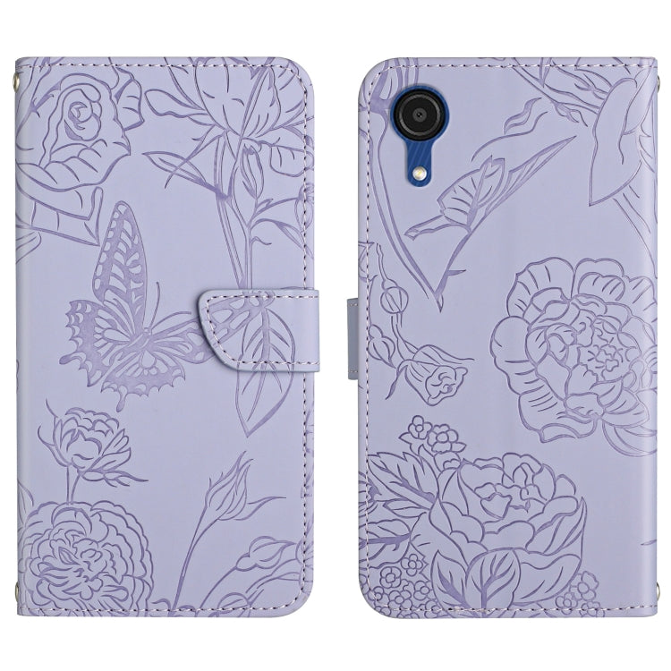 Custodia per cellulare in pelle goffrata con peonia a farfalla, For Samsung Galaxy A03 166mm, For Samsung Galaxy A03 Core, For Samsung Galaxy A03s 166mm, For Samsung Galaxy A03s 165.85mm