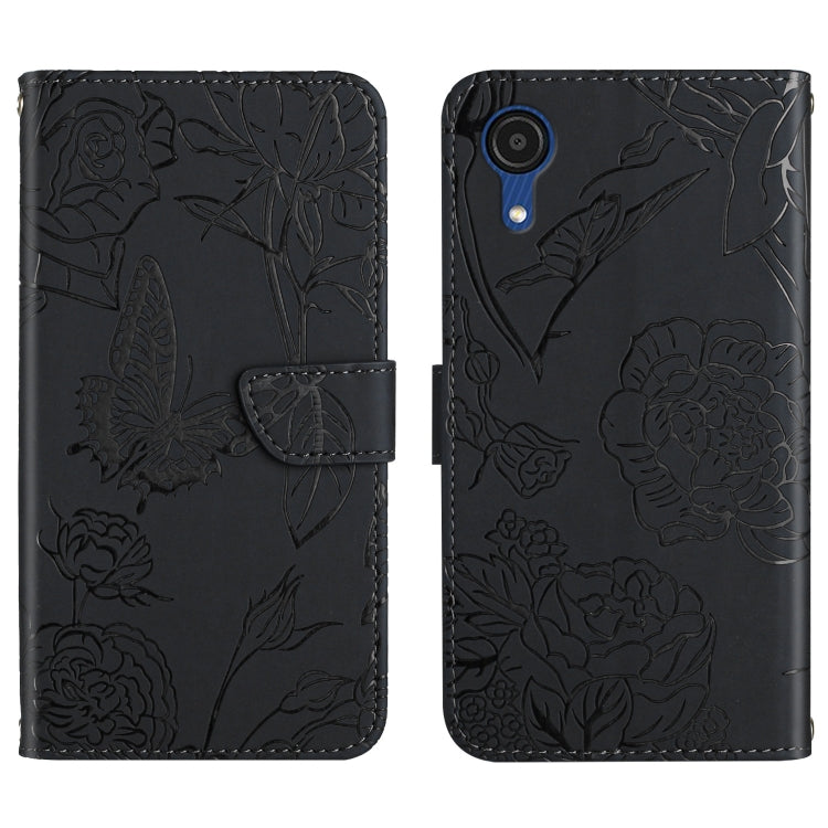 Custodia per cellulare in pelle goffrata con peonia a farfalla, For Samsung Galaxy A03 166mm, For Samsung Galaxy A03 Core, For Samsung Galaxy A03s 166mm, For Samsung Galaxy A03s 165.85mm