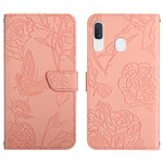 Custodia per cellulare in pelle goffrata con peonia a farfalla, For Samsung Galaxy A20 / A30, For Samsung Galaxy A20e, For Samsung Galaxy A20s, For Samsung Galaxy A21