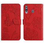 Custodia per cellulare in pelle goffrata con peonia a farfalla, For Samsung Galaxy A20 / A30, For Samsung Galaxy A20e, For Samsung Galaxy A20s, For Samsung Galaxy A21
