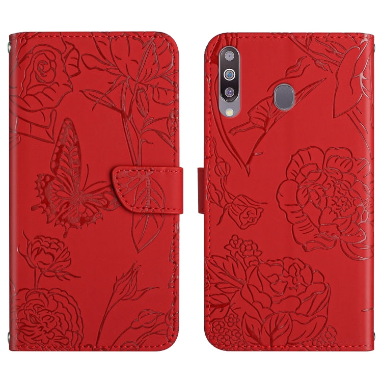 Custodia per cellulare in pelle goffrata con peonia a farfalla, For Samsung Galaxy A20 / A30, For Samsung Galaxy A20e, For Samsung Galaxy A20s, For Samsung Galaxy A21