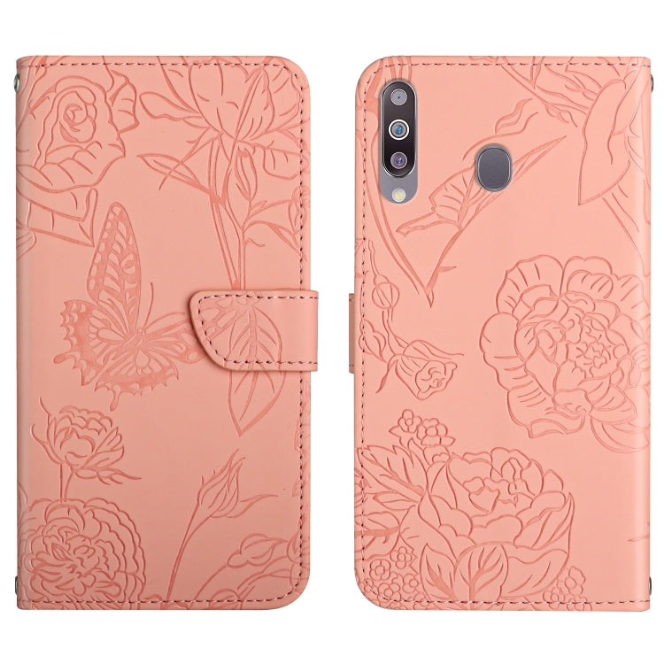 Custodia per cellulare in pelle goffrata con peonia a farfalla, For Samsung Galaxy A20 / A30, For Samsung Galaxy A20e, For Samsung Galaxy A20s, For Samsung Galaxy A21