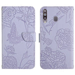 Custodia per cellulare in pelle goffrata con peonia a farfalla, For Samsung Galaxy A20 / A30, For Samsung Galaxy A20e, For Samsung Galaxy A20s, For Samsung Galaxy A21