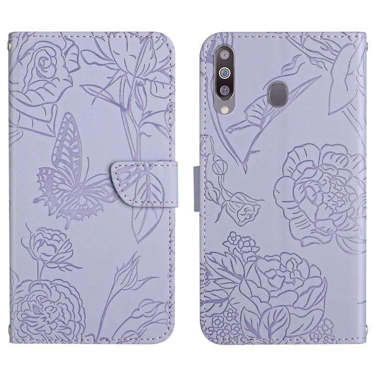Custodia per cellulare in pelle goffrata con peonia a farfalla, For Samsung Galaxy A20 / A30, For Samsung Galaxy A20e, For Samsung Galaxy A20s, For Samsung Galaxy A21