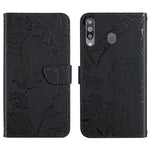 Custodia per cellulare in pelle goffrata con peonia a farfalla, For Samsung Galaxy A20 / A30, For Samsung Galaxy A20e, For Samsung Galaxy A20s, For Samsung Galaxy A21