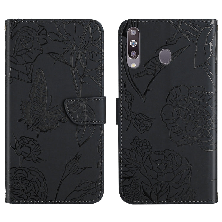 Custodia per cellulare in pelle goffrata con peonia a farfalla, For Samsung Galaxy A20 / A30, For Samsung Galaxy A20e, For Samsung Galaxy A20s, For Samsung Galaxy A21