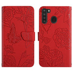Custodia per cellulare in pelle goffrata con peonia a farfalla, For Samsung Galaxy A20 / A30, For Samsung Galaxy A20e, For Samsung Galaxy A20s, For Samsung Galaxy A21
