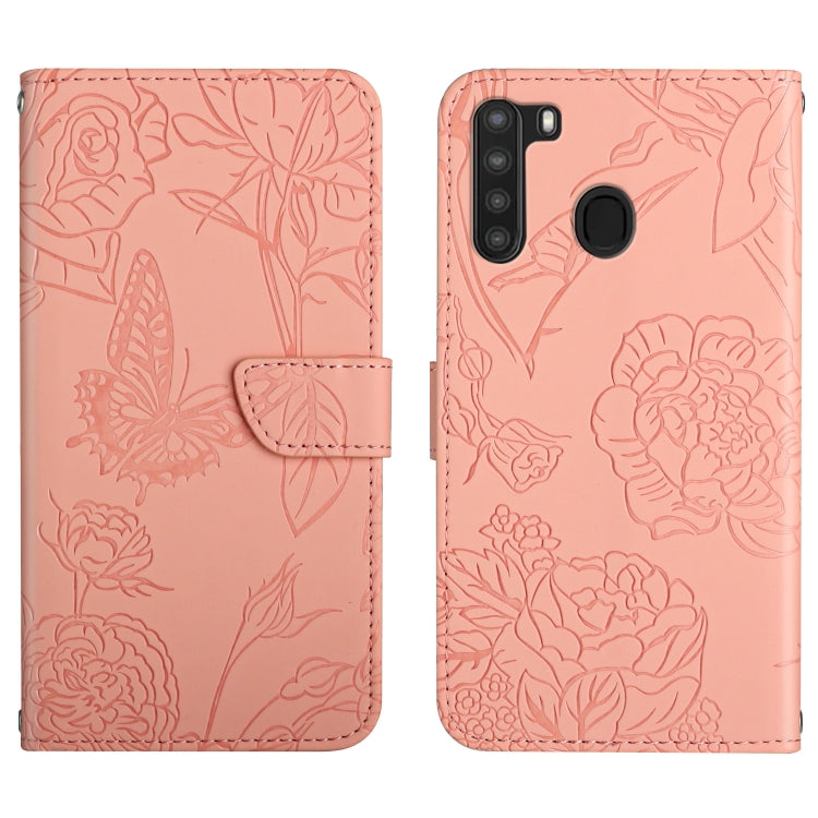 Custodia per cellulare in pelle goffrata con peonia a farfalla, For Samsung Galaxy A20 / A30, For Samsung Galaxy A20e, For Samsung Galaxy A20s, For Samsung Galaxy A21