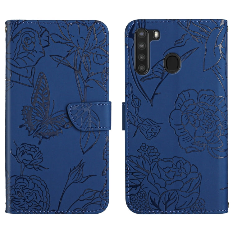 Custodia per cellulare in pelle goffrata con peonia a farfalla, For Samsung Galaxy A20 / A30, For Samsung Galaxy A20e, For Samsung Galaxy A20s, For Samsung Galaxy A21