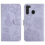 Custodia per cellulare in pelle goffrata con peonia a farfalla, For Samsung Galaxy A20 / A30, For Samsung Galaxy A20e, For Samsung Galaxy A20s, For Samsung Galaxy A21