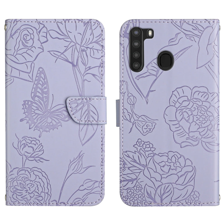 Custodia per cellulare in pelle goffrata con peonia a farfalla, For Samsung Galaxy A20 / A30, For Samsung Galaxy A20e, For Samsung Galaxy A20s, For Samsung Galaxy A21