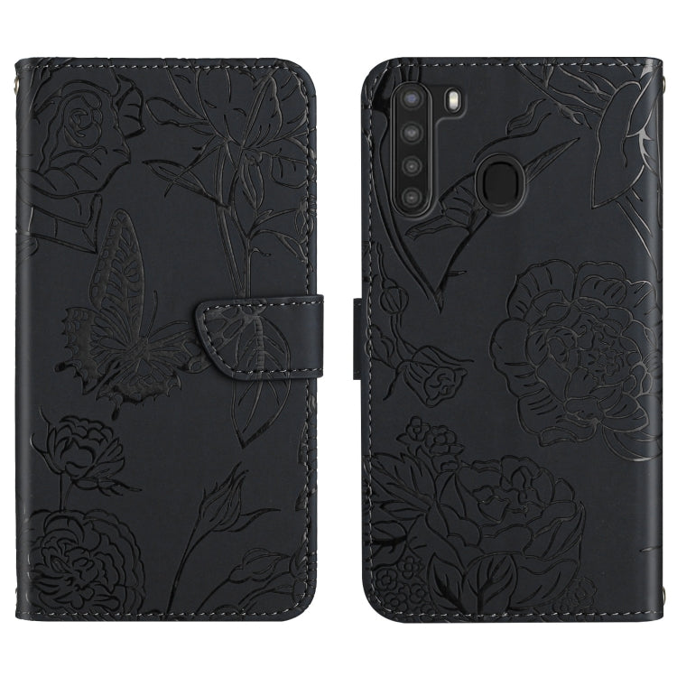 Custodia per cellulare in pelle goffrata con peonia a farfalla, For Samsung Galaxy A20 / A30, For Samsung Galaxy A20e, For Samsung Galaxy A20s, For Samsung Galaxy A21