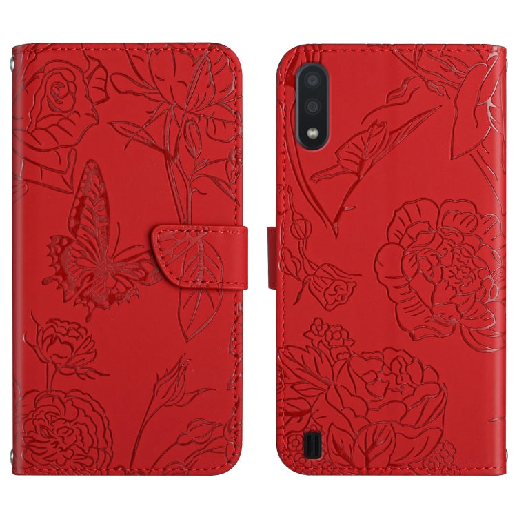 Custodia per cellulare in pelle goffrata con peonia a farfalla, For Samsung Galaxy M10 / A10, For Samsung Galaxy M21, For Samsung Galaxy M31, For Samsung Galaxy M51