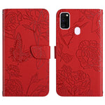 Custodia per cellulare in pelle goffrata con peonia a farfalla, For Samsung Galaxy M10 / A10, For Samsung Galaxy M21, For Samsung Galaxy M31, For Samsung Galaxy M51