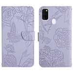 Custodia per cellulare in pelle goffrata con peonia a farfalla, For Samsung Galaxy M10 / A10, For Samsung Galaxy M21, For Samsung Galaxy M31, For Samsung Galaxy M51