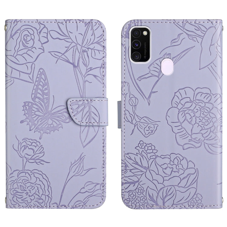 Custodia per cellulare in pelle goffrata con peonia a farfalla, For Samsung Galaxy M10 / A10, For Samsung Galaxy M21, For Samsung Galaxy M31, For Samsung Galaxy M51